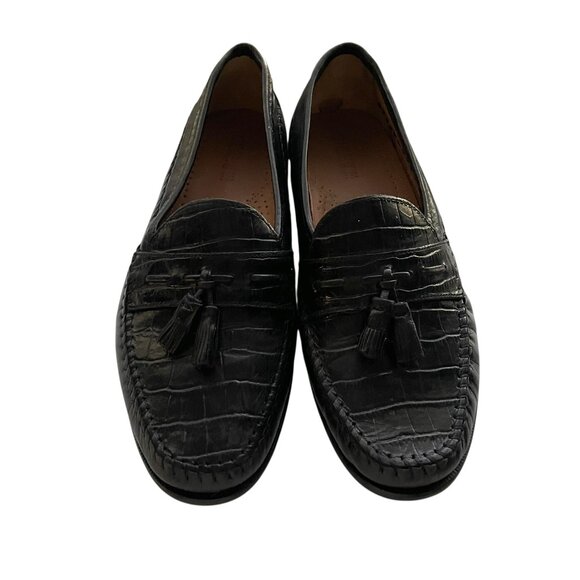 Florsheim Pisa Tassel Loafers Sz 8.5 EEE Black Leather Croc Print Slip On Shoes - Picture 2 of 7